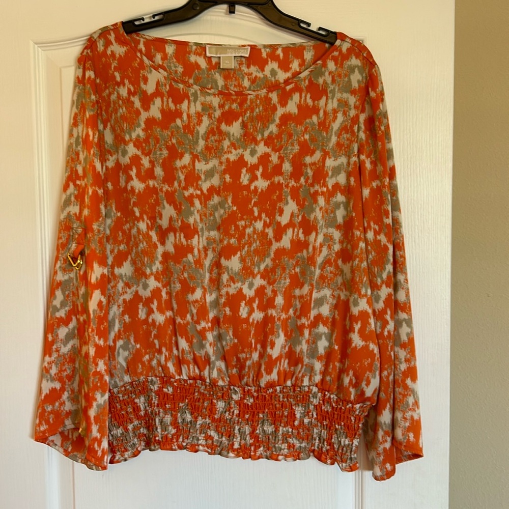 MICHAEL Michael Kors  Orange Tan Camo Print Modern Boho  Style Top Size XL